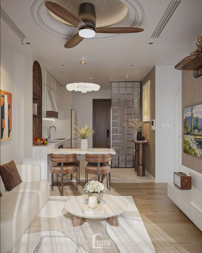 Khu vực bếp ăn sang trọng tại thiết kế nội thất 3 ngủ Masteri Vinhomes Ocean Park 
